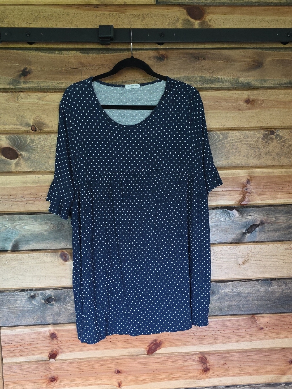Chic Soul Navy Polka Dot Tunic with Ruffle Sleeves